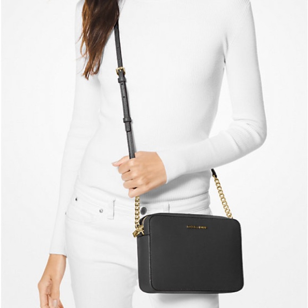 Michael Kors Black Jet Set Crossbody Bag with SILVER chain